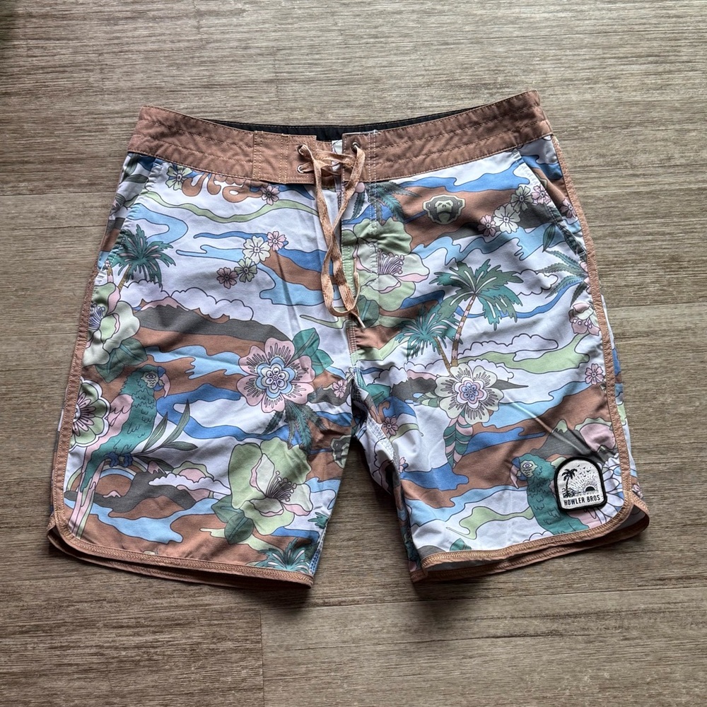 Howler Brothers Brown and Blue Board Shorts Quick-Drying Swimwear